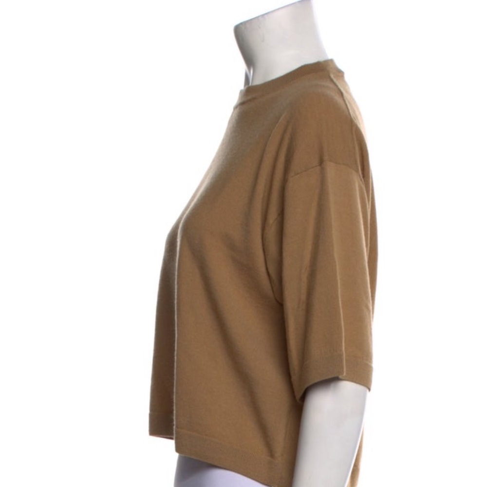 I Love Mr Mittens 100% Wool Camel Boxy Crop Short Sleeve Sweater - XS / Small - Picture 2 of 3